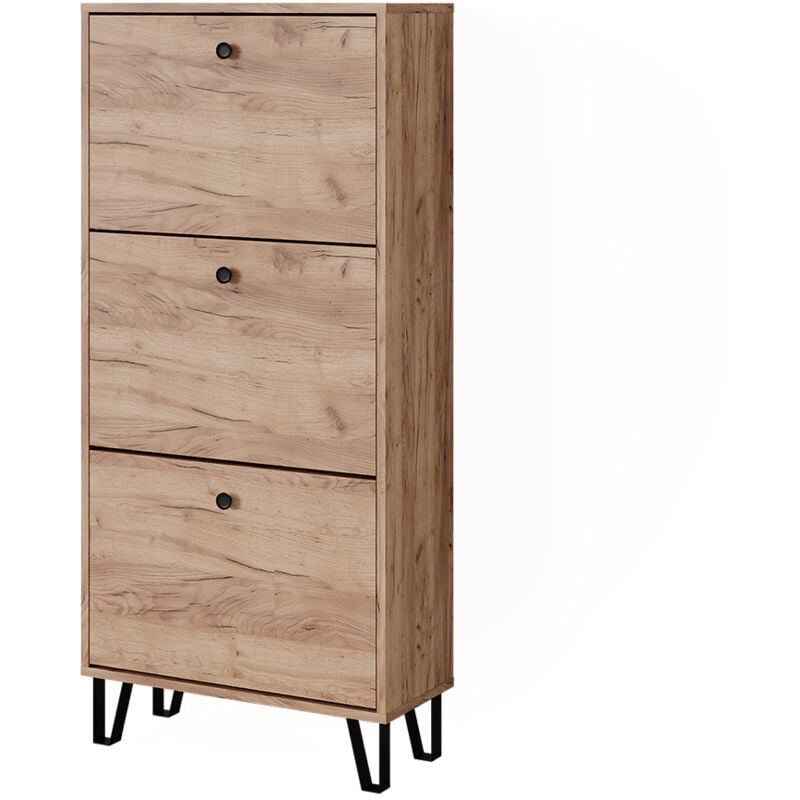 Basculeur à chaussures Siri, Chêne de force doré, 60x130cm avec 3 tiroirs rabattables Vicco