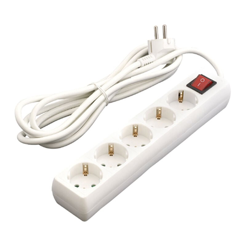 

Base multiple 5 tomas c/interruptor 5m blanco