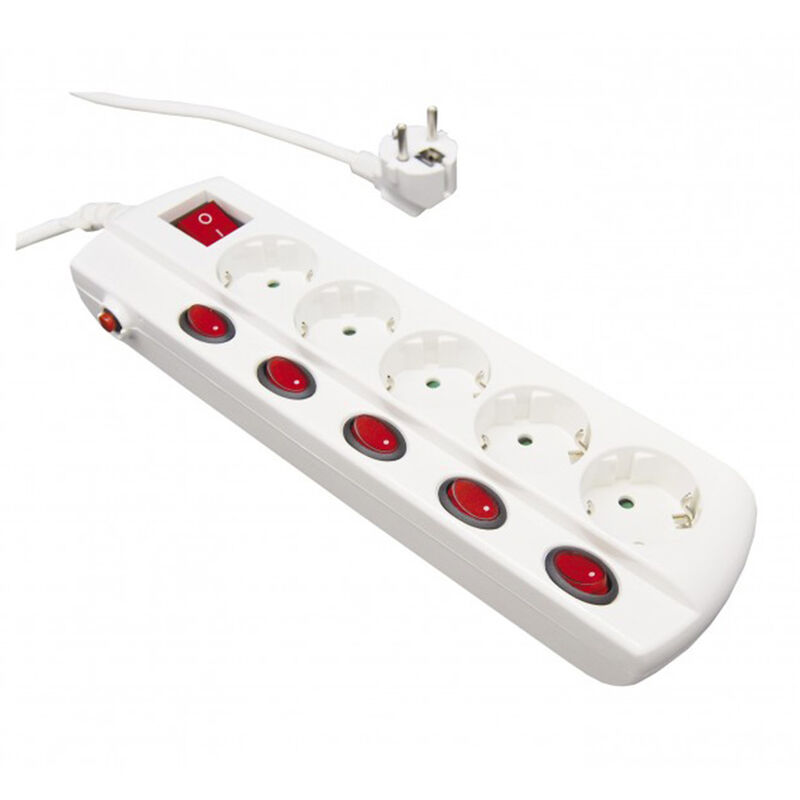 

Base 5 tomas con interruptor individual para cada una. Regleta 16A / 250V con protección contra tensión
