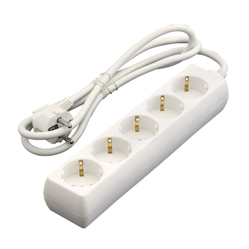 

Base multiple 5 tomas s/interruptor 1,5m blanco