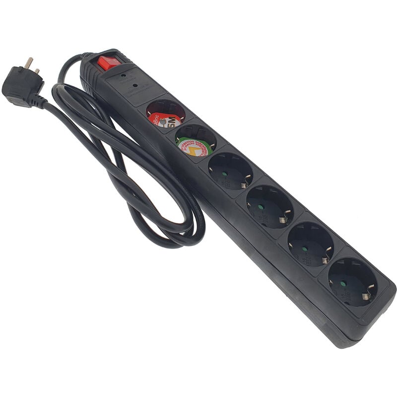 

Regleta de enchufe 6 tomas c/interruptor y proteccion sobretension +1,5m cable3g1.5mm2