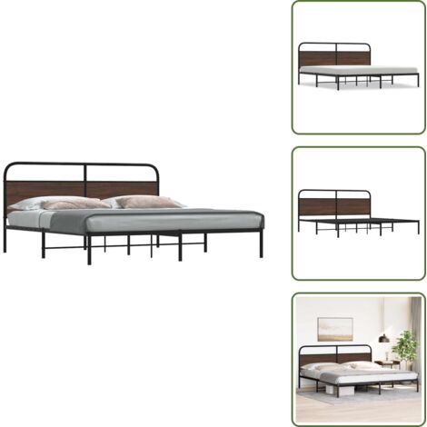 Base a doghe - vidaXL Giroletto senza Materaso in Metallo Rovere Marrone 200x200 cm - Letto senza materasso