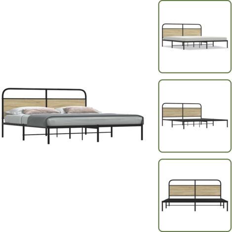 Base a doghe - vidaXL Giroletto senza Materaso in Metallo Rovere Sonoma 180x200 cm - Letto con testiera