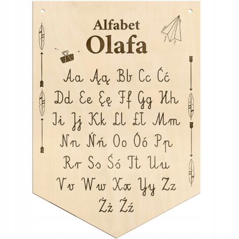 Base abecedaria de madera con el nombre del niño en la pared.