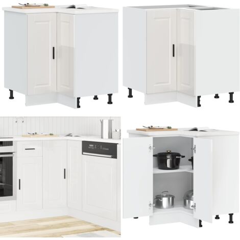 Base ad Angolo Cucina Porto Bianco Lucido in Legno Multistrato - Base cucina - Archiviazione cucina