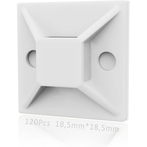 Base adhésive pour serre-câbles Ulisem, 120 pièces (18,5 mm x 18,5 mm), serre-câbles auto-adhésifs, support en plastique, base pour serre-câbles, blanc