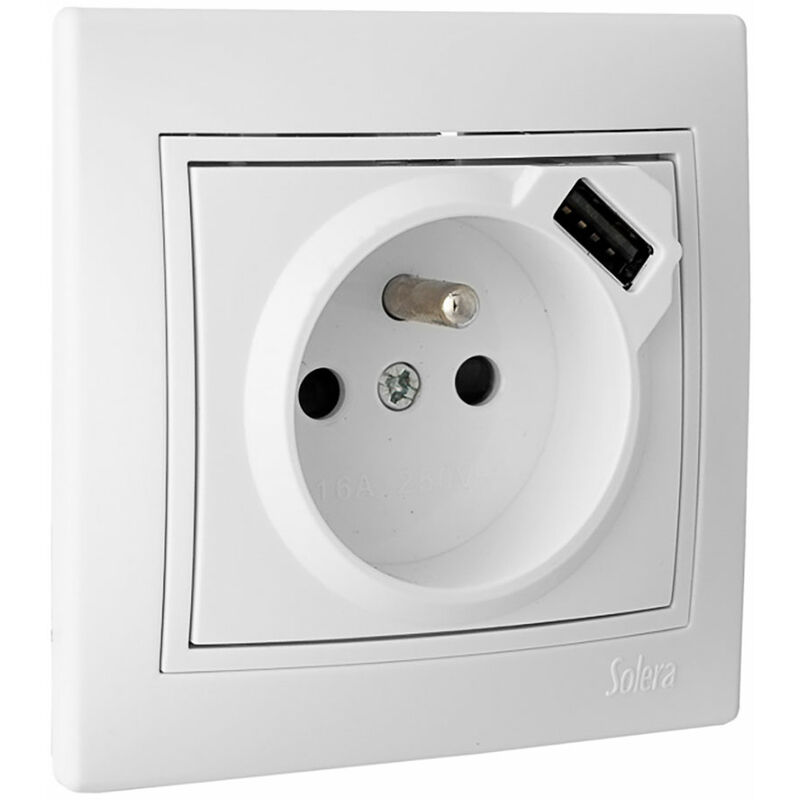 

Base bipolar 16a 250v con usb con obturador toma francesa s.europa - Solera