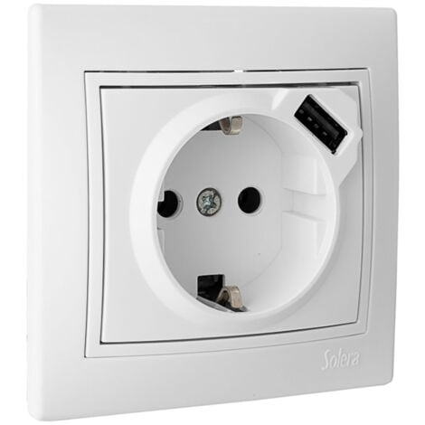 Base bipolar con T/T lateral, 16A, 250V, USB, 16A, S. Europa  Solera 65330