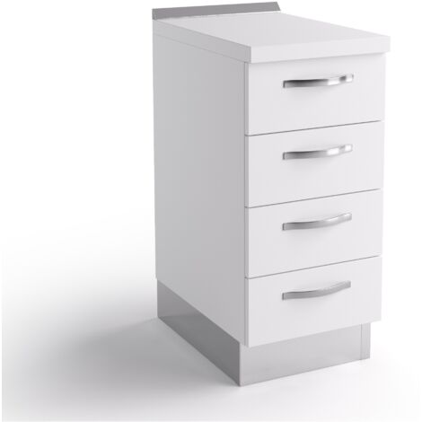 Base cassettiera cucina 40x60x84 cm in legno bianco opaco con quattro cassetti - Massa