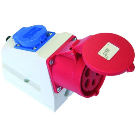 Base combo avec socle de prise Schuko 3P+N+T 16A 380V – Étanche IP44 – Résistance jusqu'à 960° – Pour chantiers humides