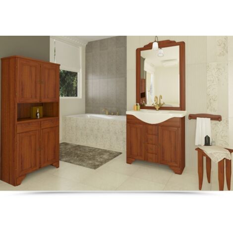 Savini Mobili Arte Povera.Base Con Lavabo In Ceramica Noce 4 Cassetti 85x84x50 Cm Savini 7063