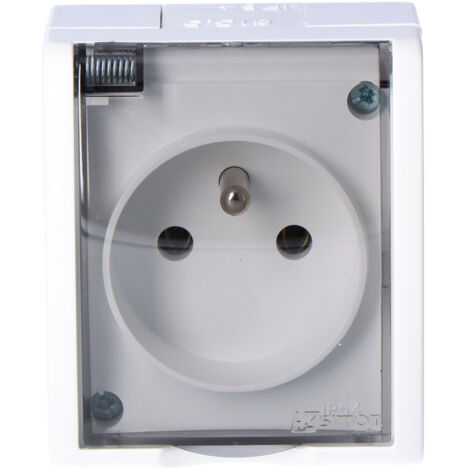 Base con toma de tierra 1 toma n/t IP54 AQGZ1/11a Aquarius blanco, tapa de humo