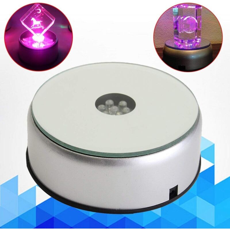 Base d'écran LED 7 lumières changeantes de couleur Plateau tournant électrique pour la décoration en verre Verre photo 3D Décoration de la maison