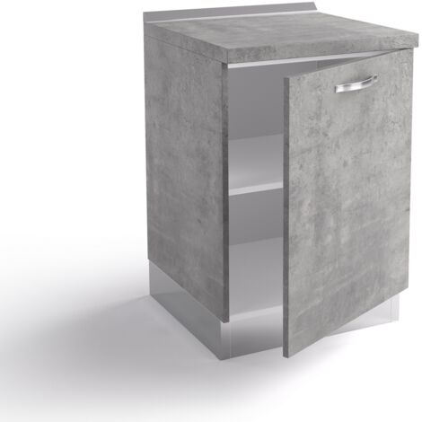 Base de cocina 60x60x84 cm en madera gris cemento con una puerta - Massa
