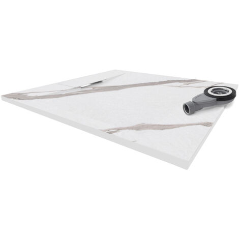 Base de Ducha Extraplana SMC POLAR CARRARA 90x90 cm – Antideslizante, Textura de Piedra Mármol, Duradera – Incluye Sifón