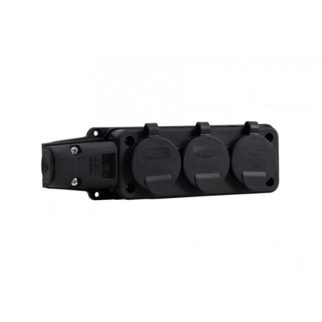 Base de goma, regleta 3x230V 16A IP54 SCHUKO negra