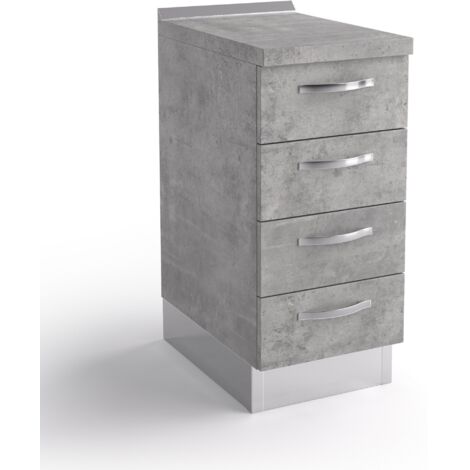 Base de la cajonera de la cocina 40x60x84 cm en madera de cemento gris con cuatro cajones - Massa