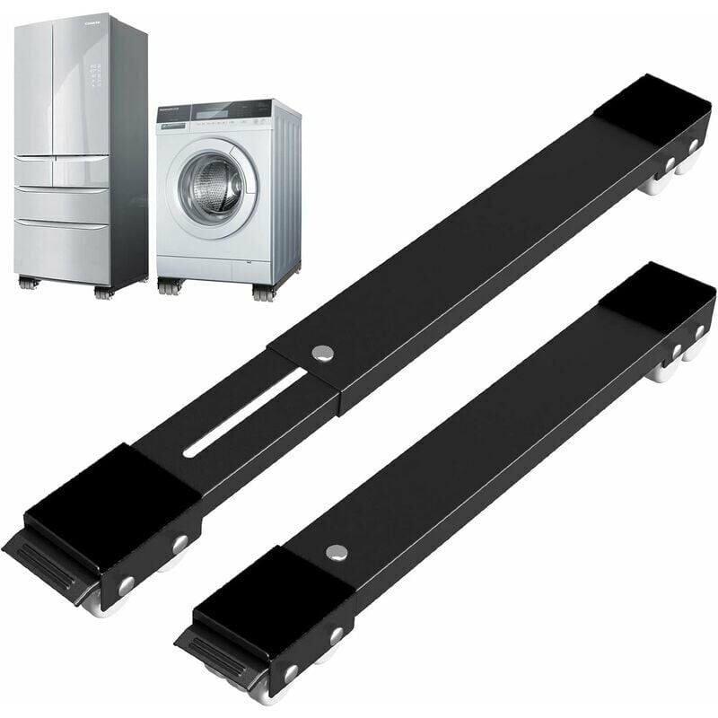 Ikodm - Base de machine à laver avec frein, base mobile réglable pour lave-linge, sèche-linge, réfrigérateur, charge 300 kg, noir