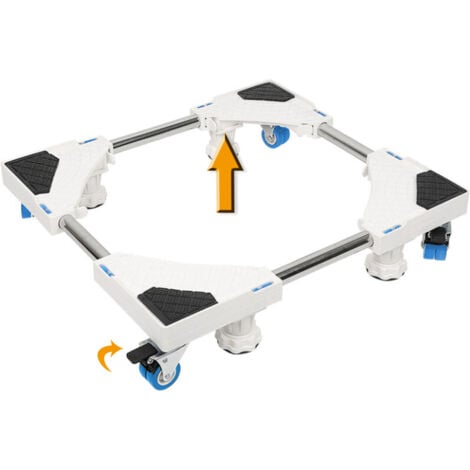 Base de Machine à Laver Blanche - Quatre Pieds et Quatre Roues Doubles - Rotation à 360 Degrés - Capacité de Charge de 600 kg - Convient aux Sèche-Linge, Machines à Laver et Congélateurs