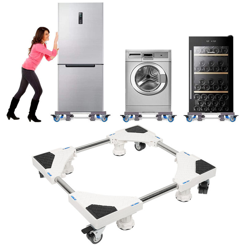 Skecten - Base de Machine à Laver, Socle Lave-Linge Roulettes, Support Pour Réfrigérateur Congélateur Sèche Linge Réglable 47-69cm Charge 150 kg