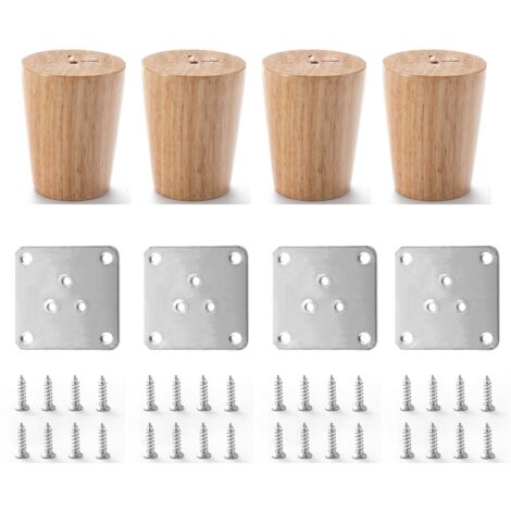 Base de mueble de madera maciza de 4 piezas de 6 cm con placa de montaje y soporte, adecuada para sofá, TV, cama, mesa de comedor