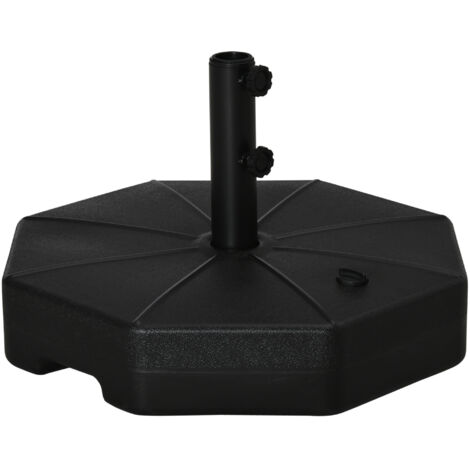 Base de parasol octogonale noire Ø60x36 cm, remplissable 28 ou 40 kg. Adaptée aux poteaux de 38 et 48 mm, maintient stable votre ombrage de terrasse.