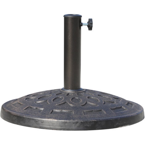 Base de parasol Outsunny ronde, 49 cm, résine imitation fonte, motif rosace, 14 kg, bronze