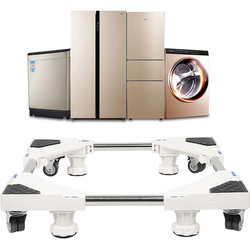 Skecten - Base de Réfrigérateur Machine à Laver Réglable 47-69cm Socle Linge Base de Sèche-linge avec 4 Roues et 4 Pieds, Réduction du Bruit Antichoc
