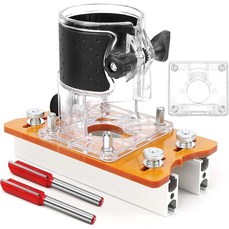 Base De Routeur à Bois 2 en 1 Defonceuse a Bois Plaque de Base avec 2 Fraises Gabarit Defonceuse à Bois pour Taille-Bordures de 65 MM