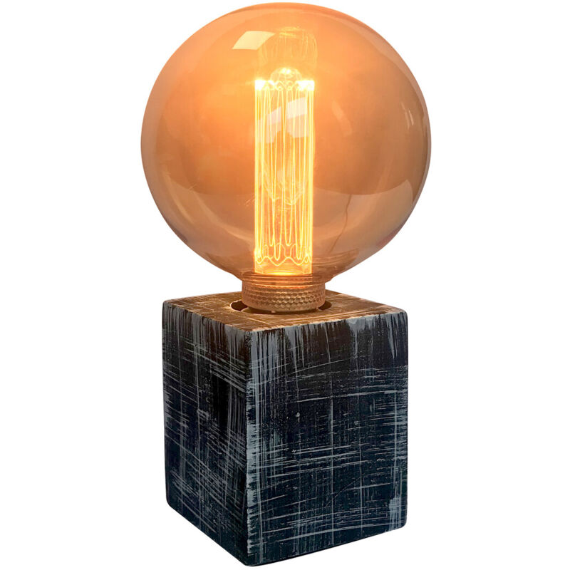 

F-bright - Base de sobremesa cuadrada de cemento negra efecto piedra E27 con cable 1,5m. ( 1900802)