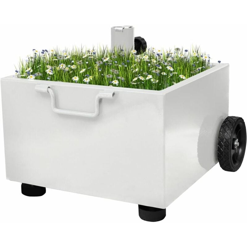 

Base de sombrilla de exterior con macetero blanco
