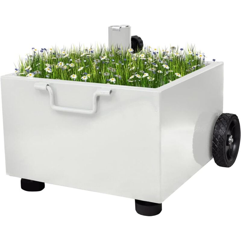 

Base de sombrilla de exterior con macetero blanco