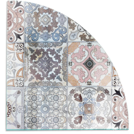 Base décorative Plaque en verre trempé de sol avec impression moderne sous cheminée Motifs mosaïques sur carreaux 1/4 100x100 cm