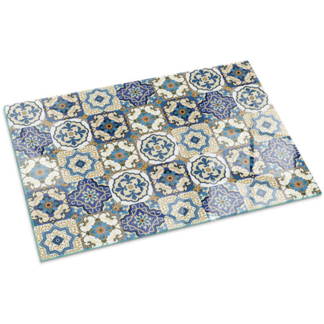Base décorative Plaque Rectangulaire de protection avec impression sous cheminée pour salon Motif mosaïque avec fleurs 100x70 cm