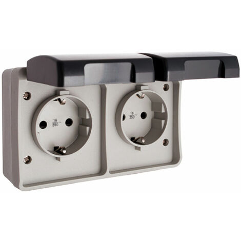 Base della spina EDM Grigio Superficie 250 V 16 A IP44 Con coperchio Doppia A Tenuta Stagna