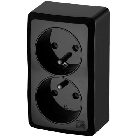 Base doble con toma de tierra, 2x2P+E, N/T (montaje en superficie) IP20, negra BERG