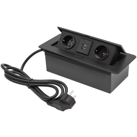 Base empotrada con 2 tomas USB Base de sobremesa multiusos 2 Euro Aluminio Negro