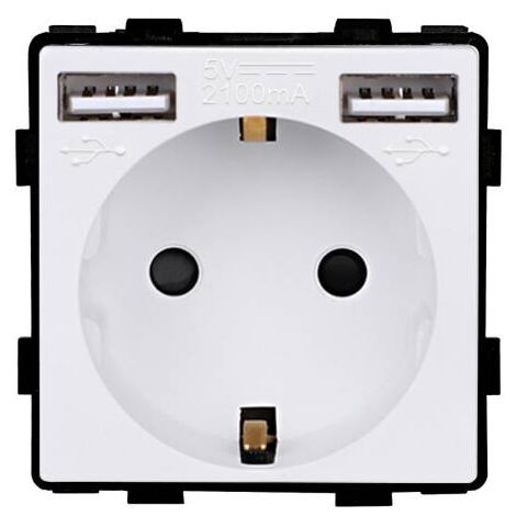 Base Enchufe EU tipo SCHUKO 16A  + cargador rápido USB A+A KOOB, blanco