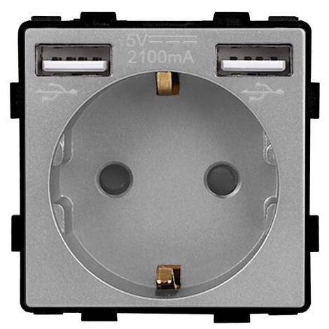 Base Enchufe EU tipo SCHUKO 16A  + cargador rápido USB A+A KOOB, gris