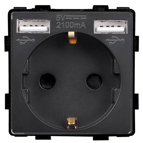 Base Enchufe EU tipo SCHUKO 16A  + cargador rápido USB A+A KOOB, negro