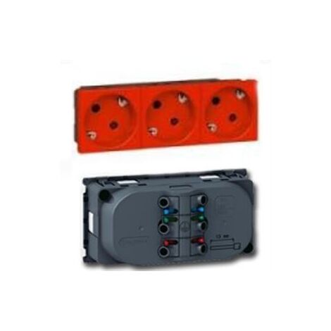 Base enchufe Legrand 077273 mosaic 3 TOMAS 16 A. ROJA c/p. SEIS modulos