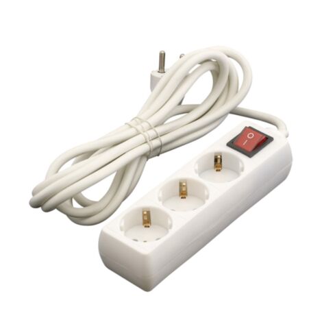 Base enchufe múltiple DUOLEC con interruptor cable 1.5m blanco. 3 tomas - talla