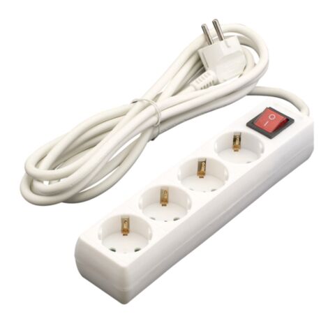 Base enchufe múltiple DUOLEC con interruptor cable 1.5m blanco. 4 tomas - talla