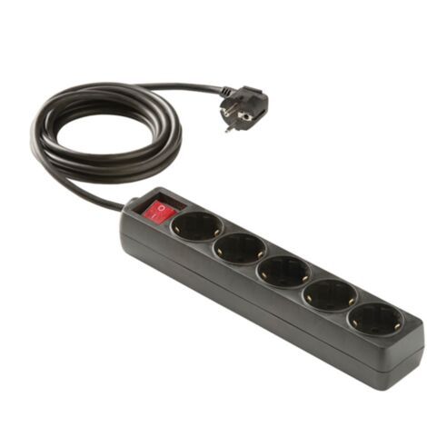 Base enchufe múltiple DUOLEC con interruptor cable 1.5m negro. 5 tomas - talla
