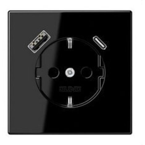 Base enchufe Schuko con cargador USB-A Y USB-C Jung LS1520-15CASW serie LS990 Negro