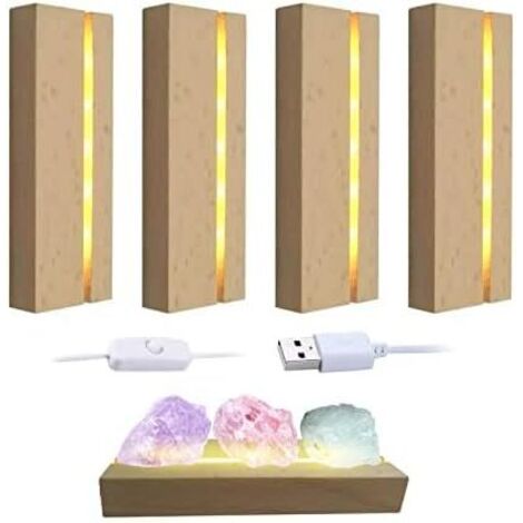 Base espositiva LED rettangolare in legno con illuminazione USB per piastra acrilica spessa 5 mm, calda (4)