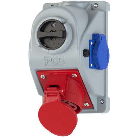 Base fija con interruptor tipo "Combo-Pol" 32A 400V 3P+Z+N, base 230V, interruptor 0-1 IP44
