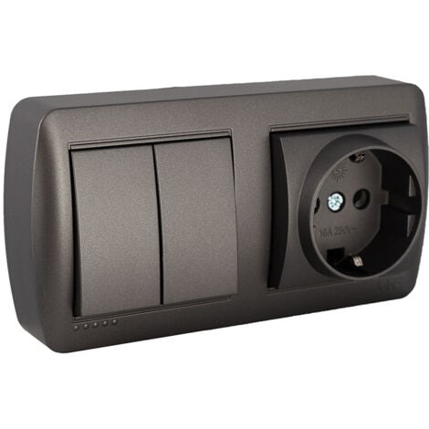 EDM Base Fissa 2P+T 16A 250V + Doppio Interruttore/Interruttore 10AX 250V Serie Superficie Parete