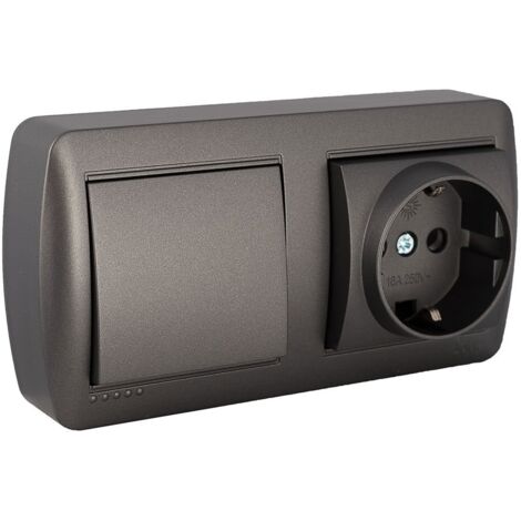 Base Fissa 2P+T 16A 250V + Interruttore Crossover da Superficie 10AX 250V Serie Murale