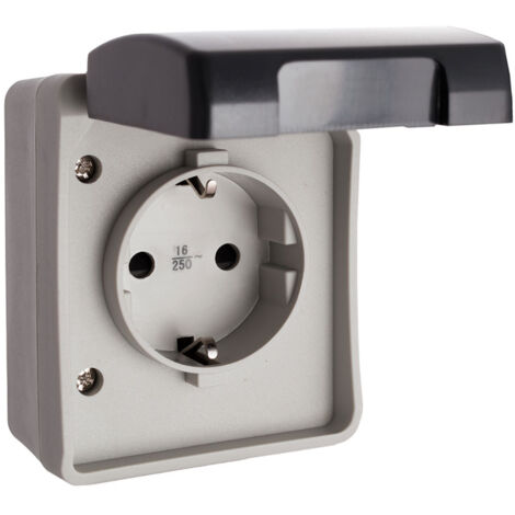 SOLERA Base fissa stagna 2P+T 16A 250V - Protezione IP44 - Connessione a vite - Grigio